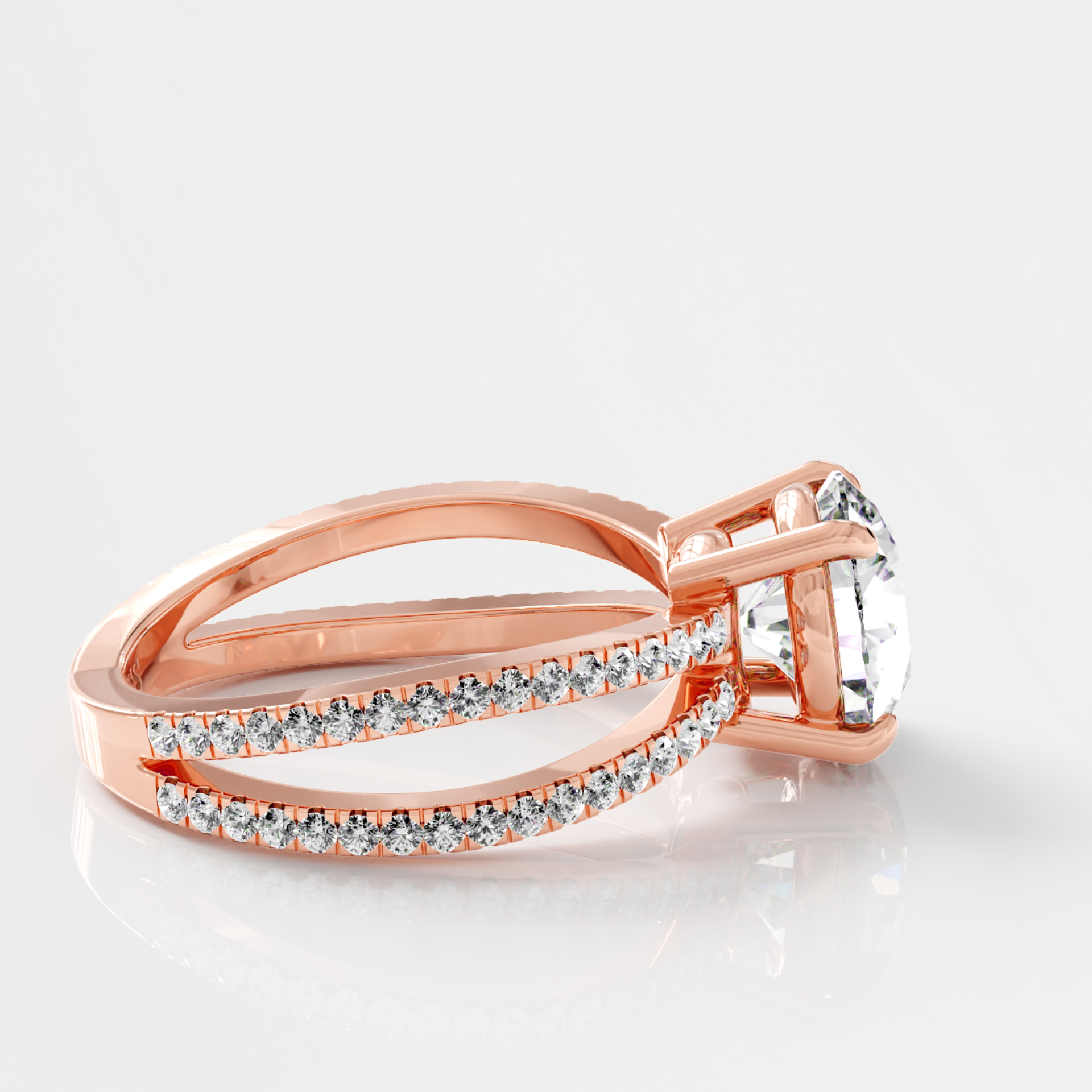 Unique Pave Ring, Split Shank – 2 CT