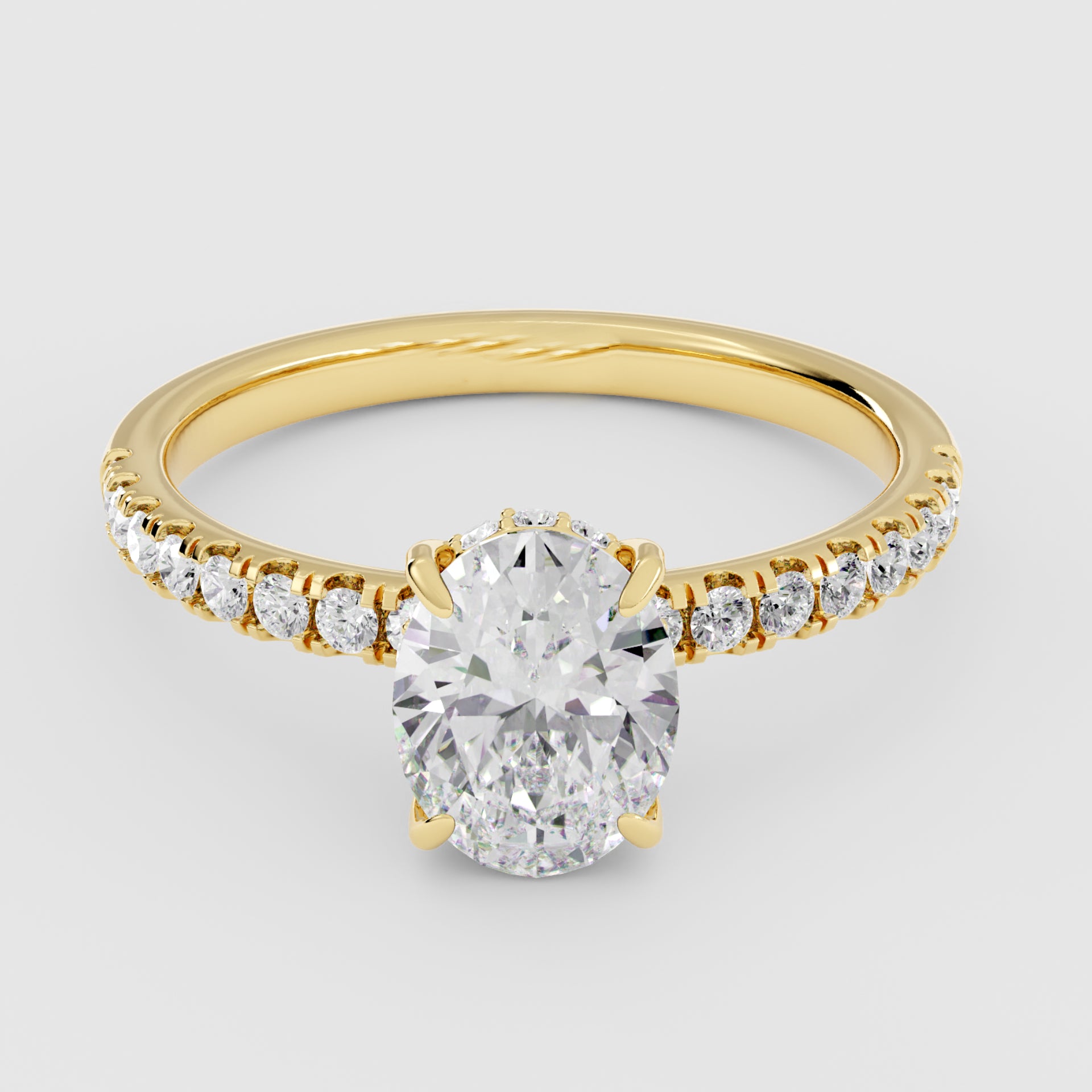 Elegant Oval Pave & Hidden Halo Ring – 1 CT